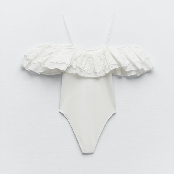 NWT. Zara White Contrast Bodysuit. Size L. - Picture 5 of 10